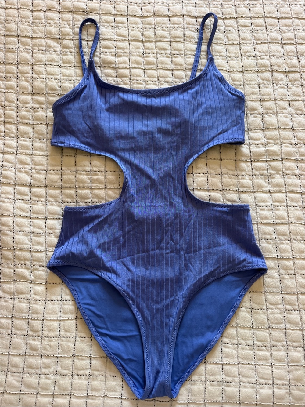 aerie Blue Ribbed Cutout One-Piece Swimsuit
